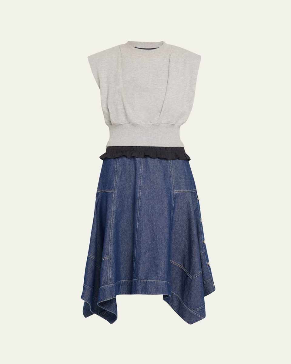 Mixed-Media Sleeveless French Terry Midi Dress